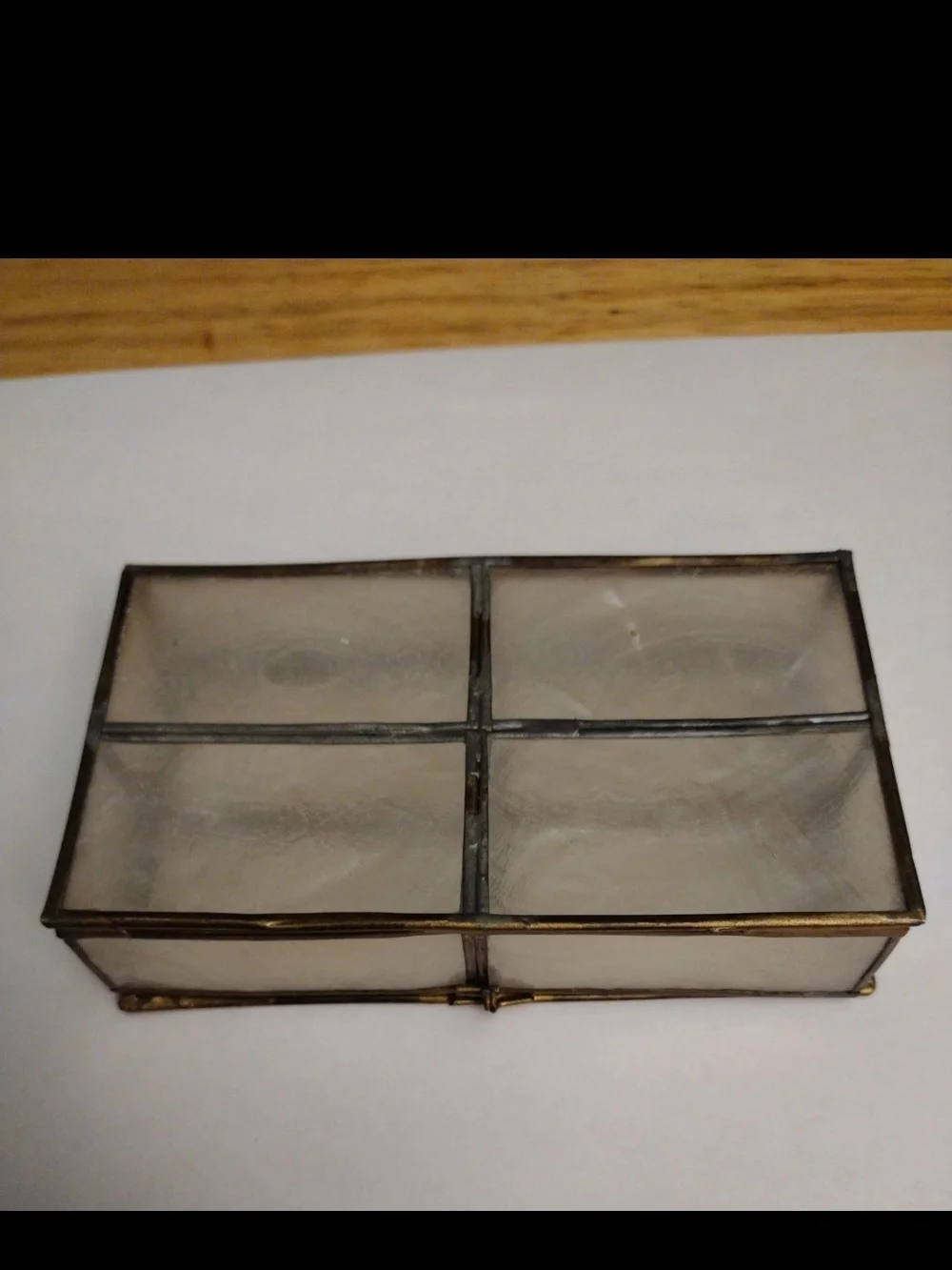 VTG Mid Century Capiz Shell  Brass Lidded Hinge Jewelry Trinket Pill Stash Box